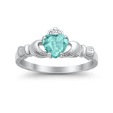 Heart Shape Simulated Cubic Zirconia Claddagh Wedding Ring 925 Sterling Silver