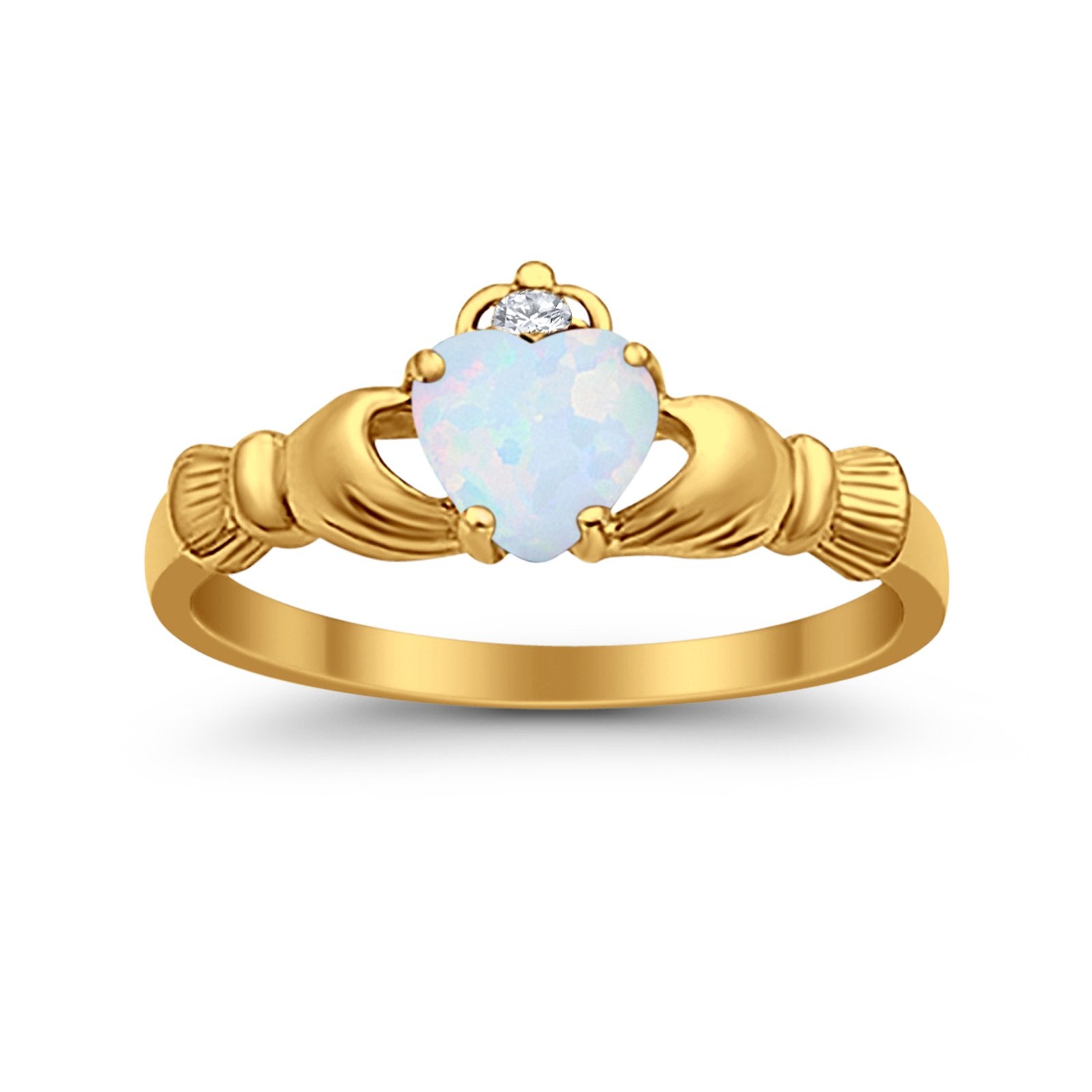 Heart Shape Simulated Cubic Zirconia Claddagh Wedding Ring 925 Sterling Silver