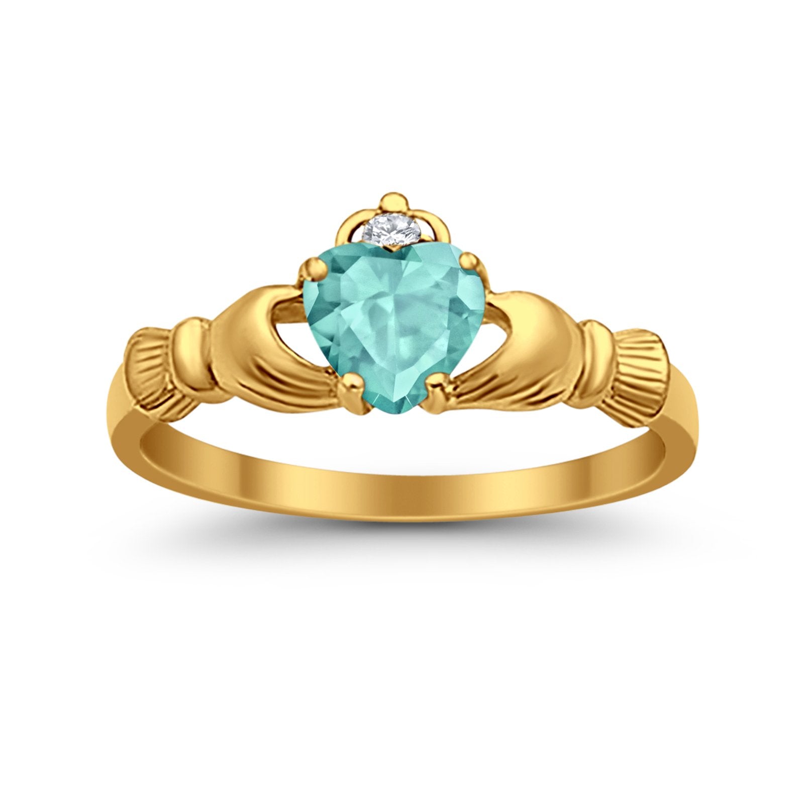 Heart Shape Simulated Cubic Zirconia Claddagh Wedding Ring 925 Sterling Silver