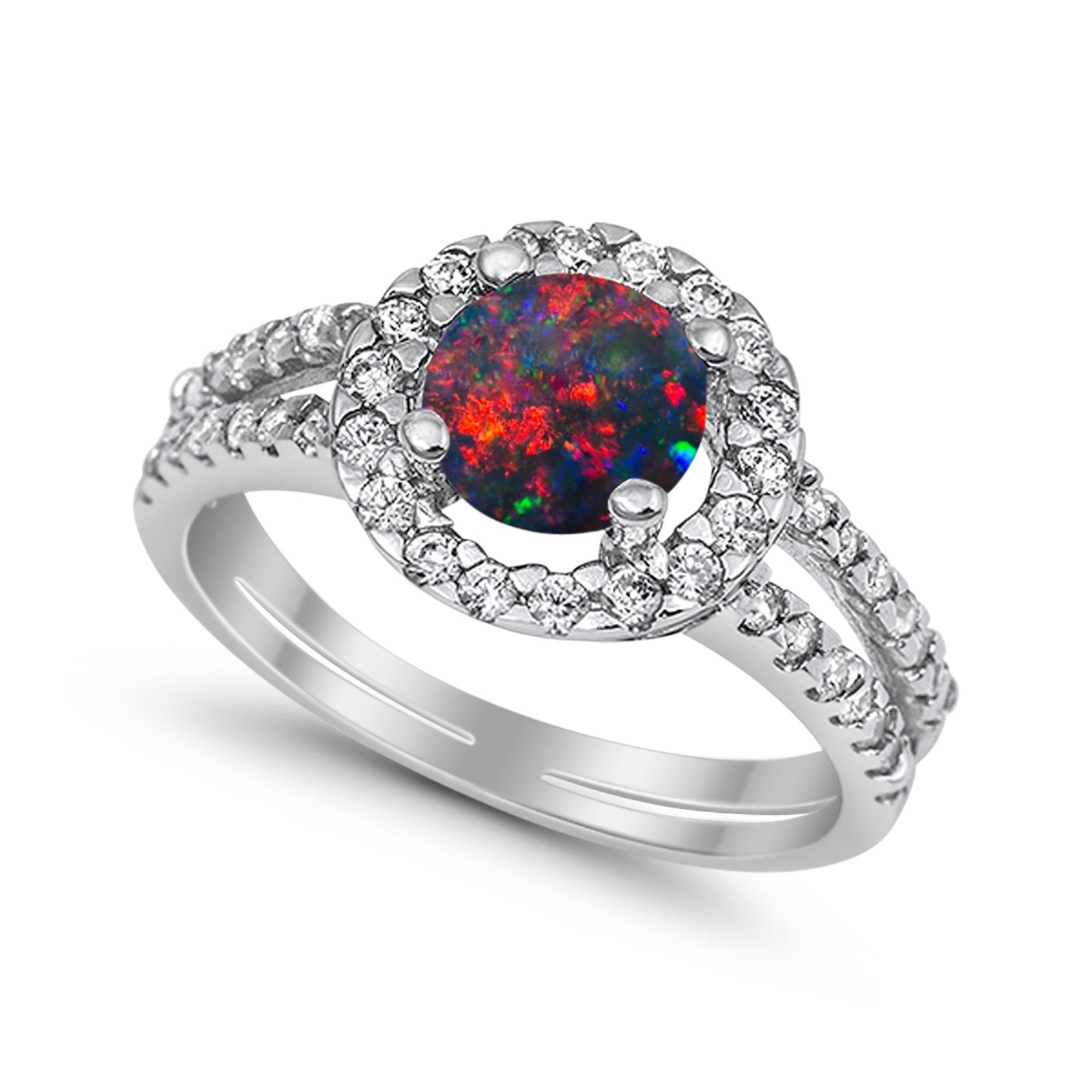 Halo Split Shank Engagement Ring Simulated Cubic Zirconia 925 Sterling Silver