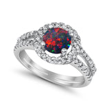 Halo Split Shank Engagement Ring Simulated Cubic Zirconia 925 Sterling Silver