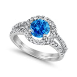 Halo Split Shank Engagement Ring Simulated Cubic Zirconia 925 Sterling Silver