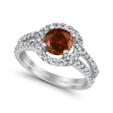 Halo Split Shank Engagement Ring Simulated Cubic Zirconia 925 Sterling Silver
