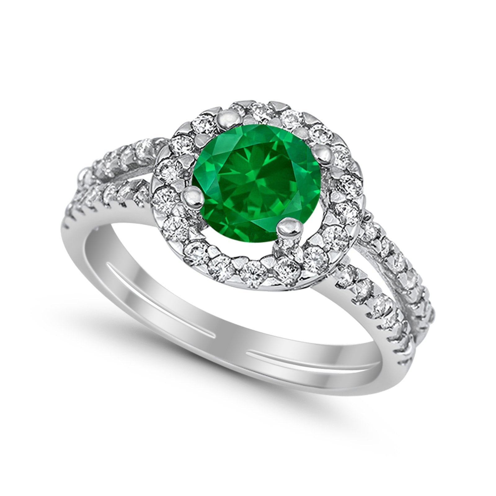 Halo Split Shank Engagement Ring Simulated Cubic Zirconia 925 Sterling Silver
