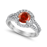 Halo Split Shank Engagement Ring Simulated Cubic Zirconia 925 Sterling Silver