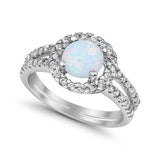 Halo Split Shank Engagement Ring Simulated Cubic Zirconia 925 Sterling Silver