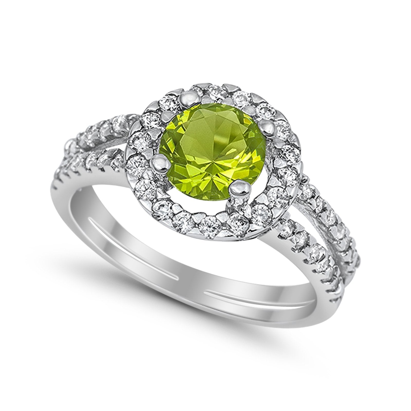 Halo Split Shank Engagement Ring Simulated Cubic Zirconia 925 Sterling Silver