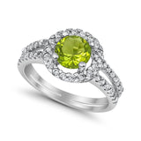 Halo Split Shank Engagement Ring Simulated Cubic Zirconia 925 Sterling Silver