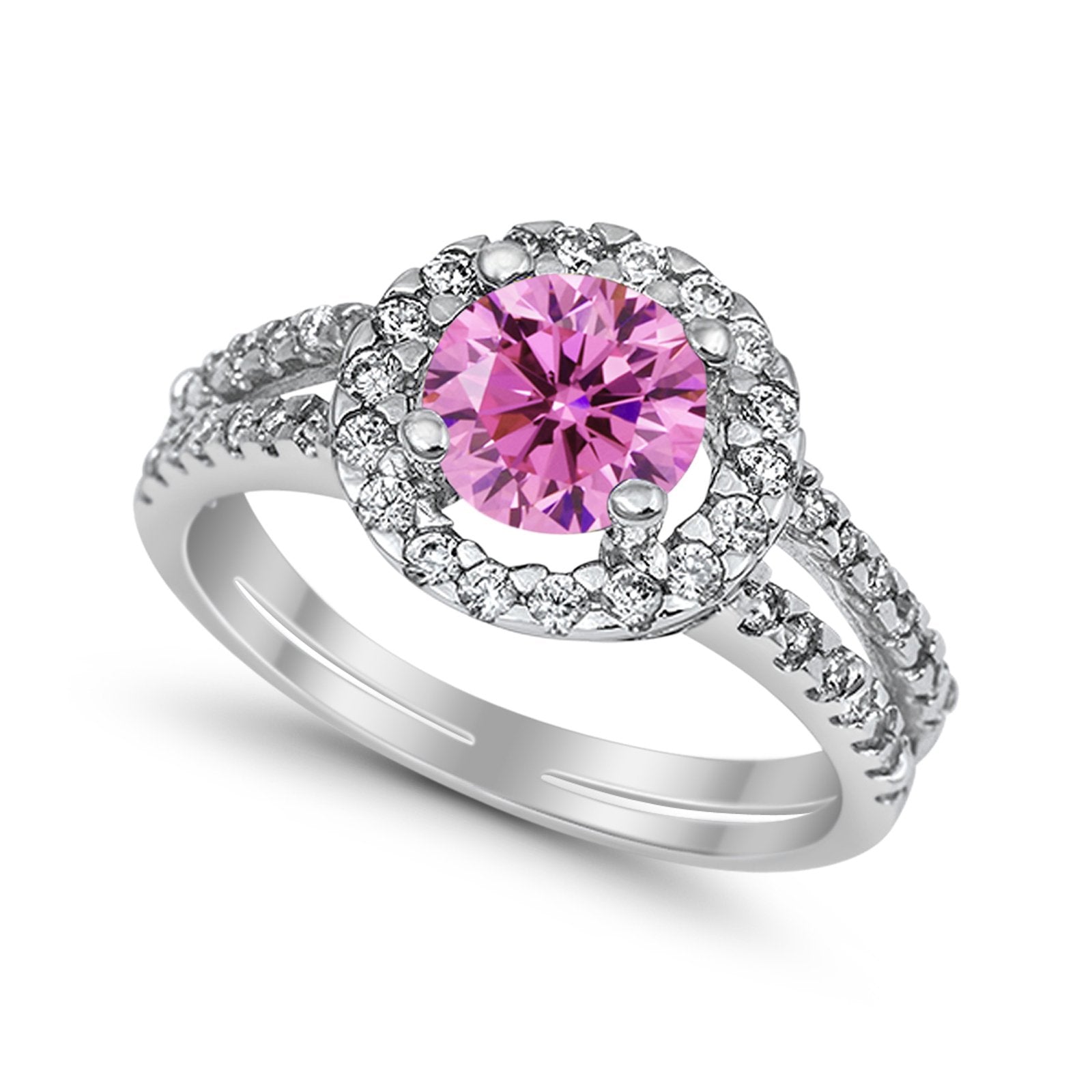 Halo Split Shank Engagement Ring Simulated Cubic Zirconia 925 Sterling Silver