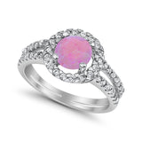 Halo Split Shank Engagement Ring Simulated Cubic Zirconia 925 Sterling Silver