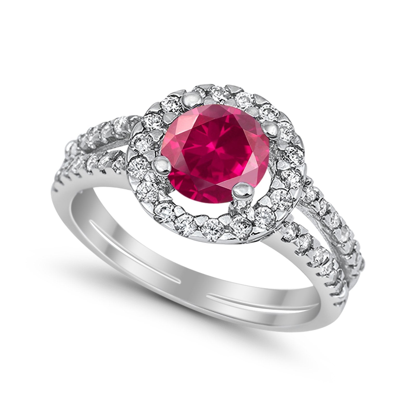 Halo Split Shank Engagement Ring Simulated Cubic Zirconia 925 Sterling Silver