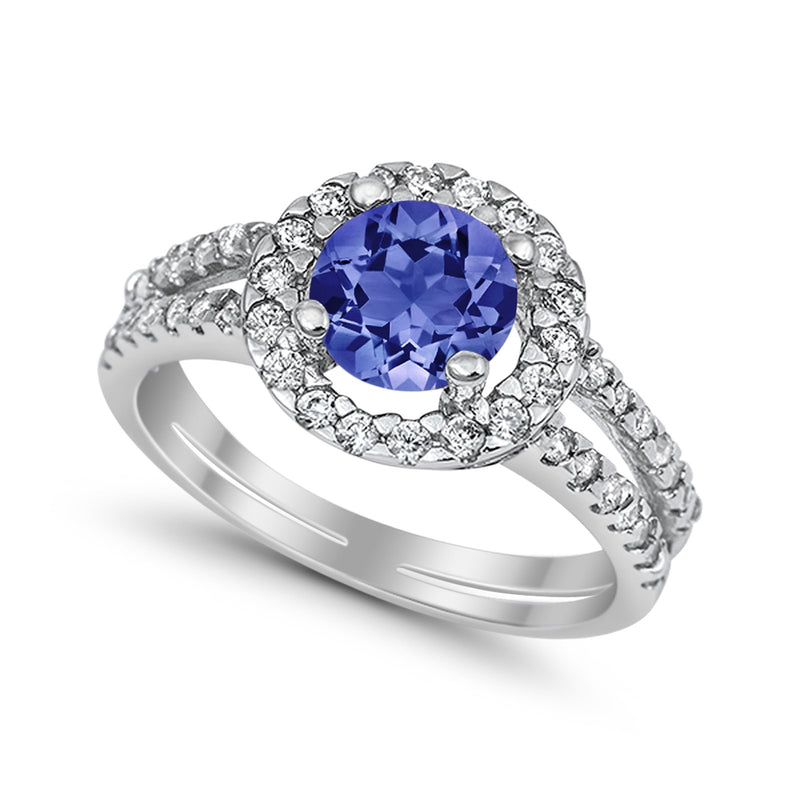 Halo Split Shank Engagement Ring Simulated Cubic Zirconia 925 Sterling Silver