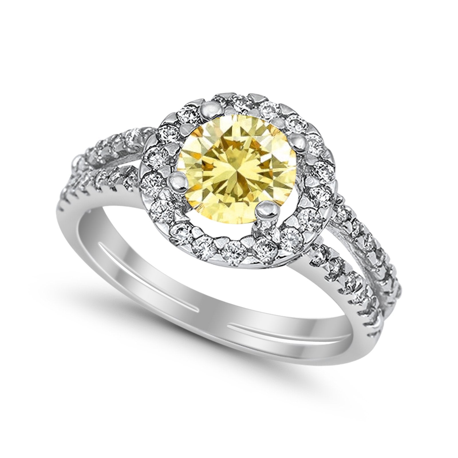 Halo Split Shank Engagement Ring Simulated Cubic Zirconia 925 Sterling Silver