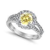 Halo Split Shank Engagement Ring Simulated Cubic Zirconia 925 Sterling Silver