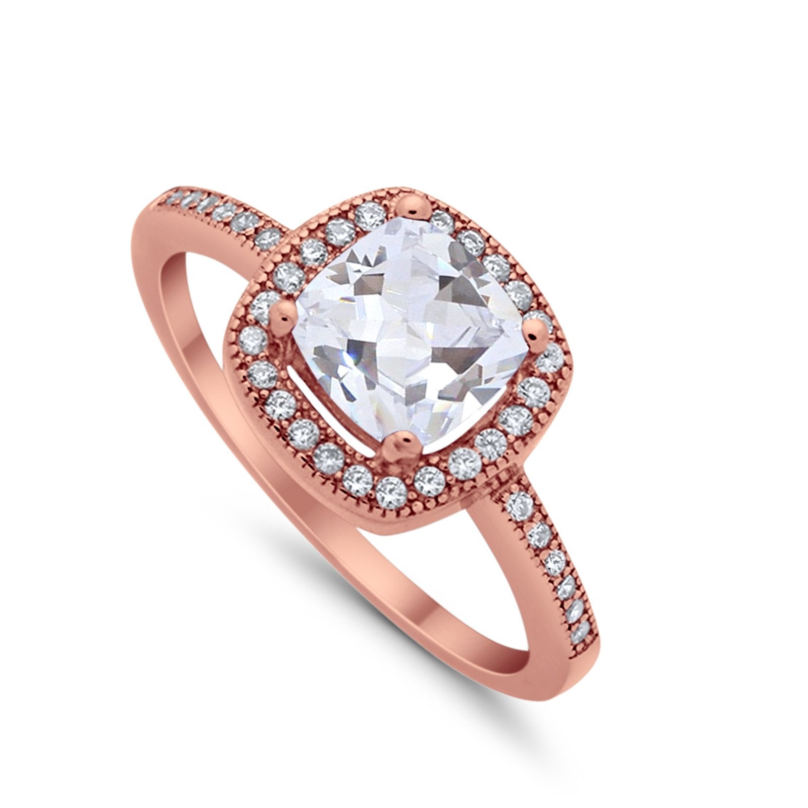 Halo Art Deco Design Ring Round Simulated Cubic Zirconia 925 Sterling Silver