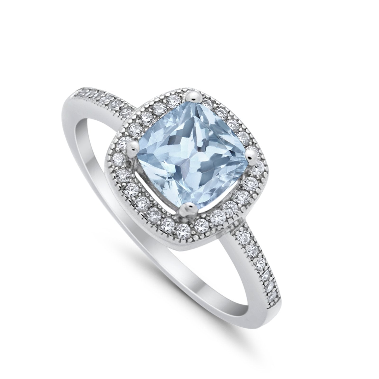 Halo Art Deco Design Ring Round Simulated Cubic Zirconia 925 Sterling Silver