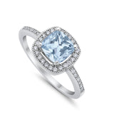 Halo Art Deco Design Ring Round Simulated Cubic Zirconia 925 Sterling Silver