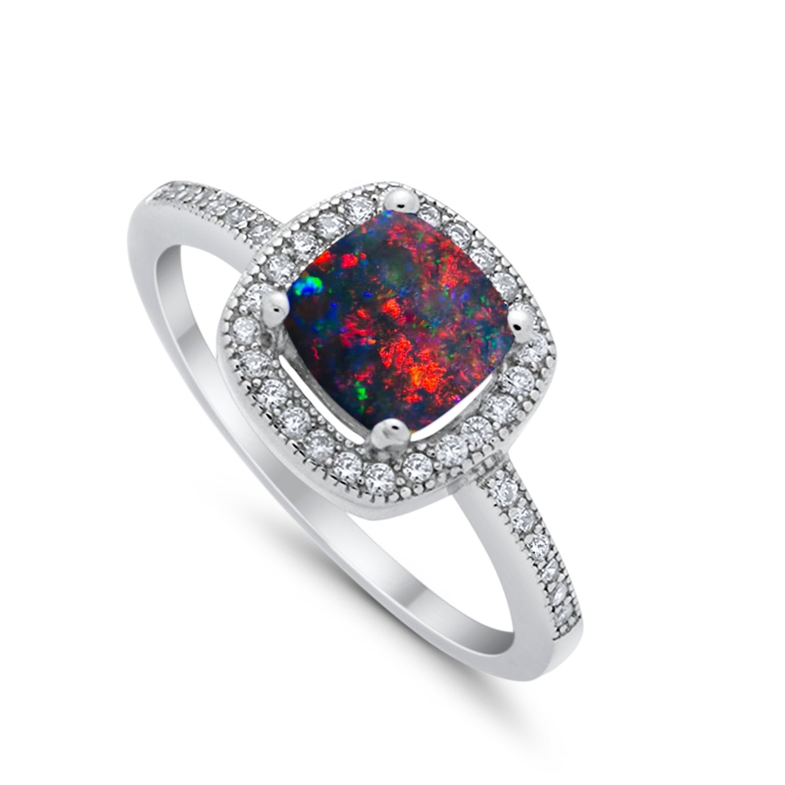 Halo Art Deco Design Ring Round Simulated Cubic Zirconia 925 Sterling Silver