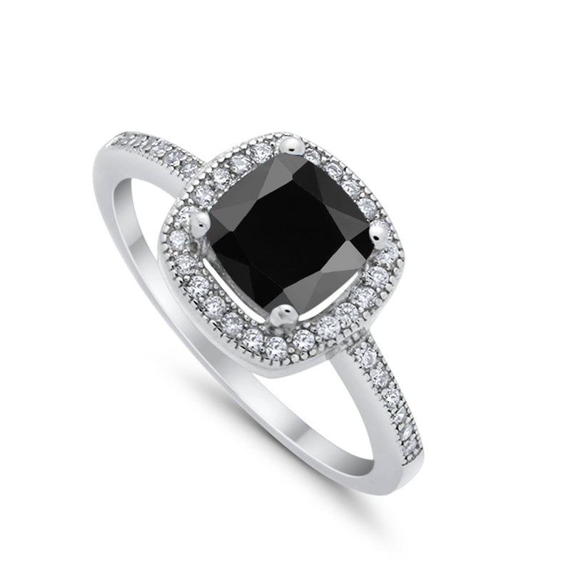 Halo Art Deco Design Ring Round Simulated Cubic Zirconia 925 Sterling Silver
