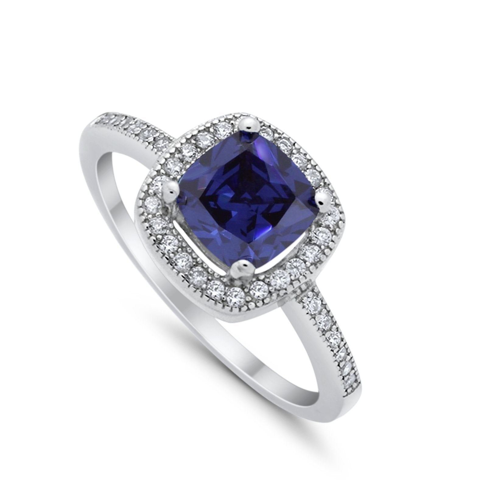 Halo Art Deco Design Ring Round Simulated Cubic Zirconia 925 Sterling Silver