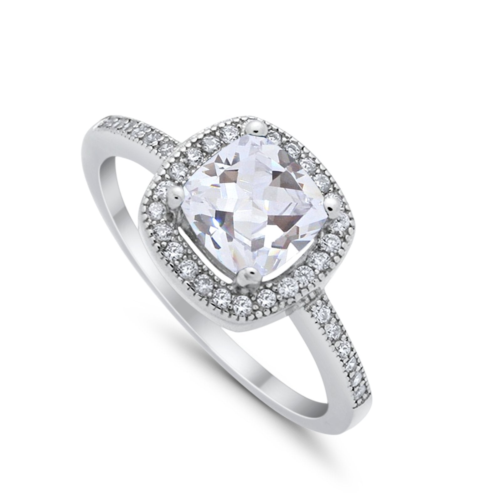 Halo Art Deco Design Ring Round Simulated Cubic Zirconia 925 Sterling Silver