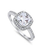 Halo Art Deco Design Ring Round Simulated Cubic Zirconia 925 Sterling Silver