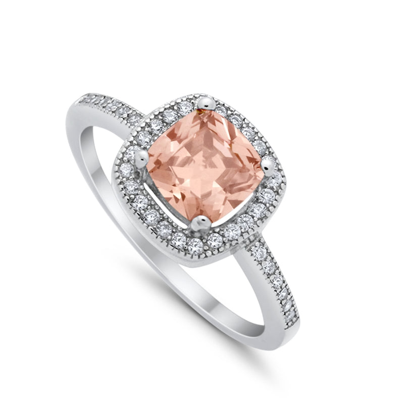 Halo Art Deco Design Ring Round Simulated Cubic Zirconia 925 Sterling Silver