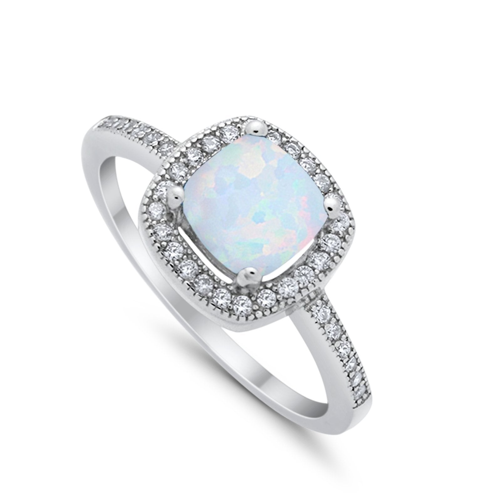 Halo Art Deco Design Ring Round Simulated Cubic Zirconia 925 Sterling Silver