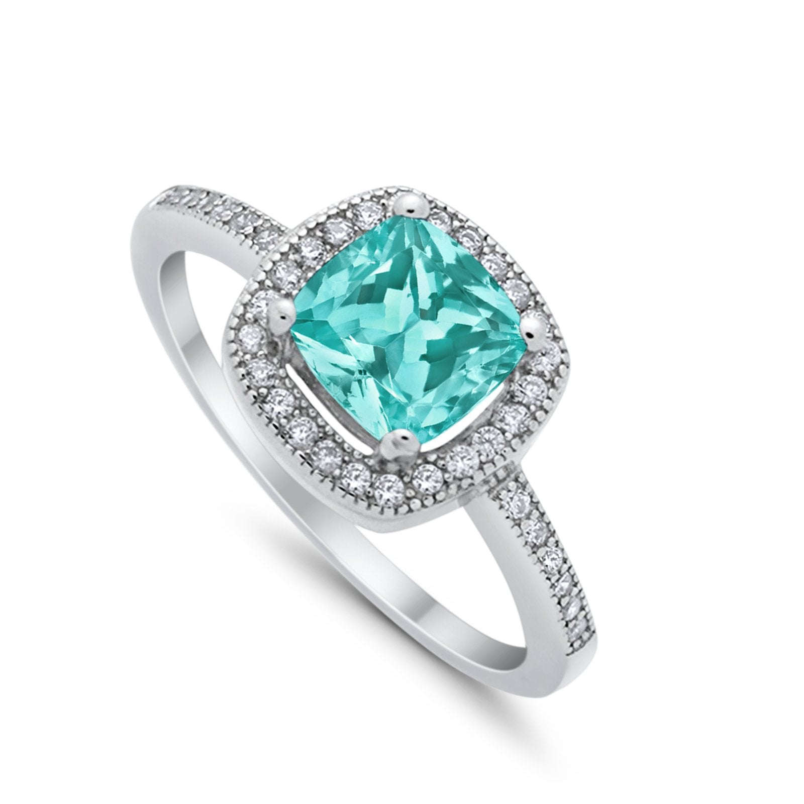 Halo Art Deco Design Ring Round Simulated Cubic Zirconia 925 Sterling Silver