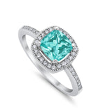 Halo Art Deco Design Ring Round Simulated Cubic Zirconia 925 Sterling Silver