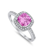 Halo Art Deco Design Ring Round Simulated Cubic Zirconia 925 Sterling Silver