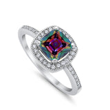 Halo Art Deco Design Ring Round Simulated Cubic Zirconia 925 Sterling Silver