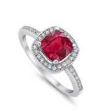 Halo Art Deco Design Ring Round Simulated Cubic Zirconia 925 Sterling Silver