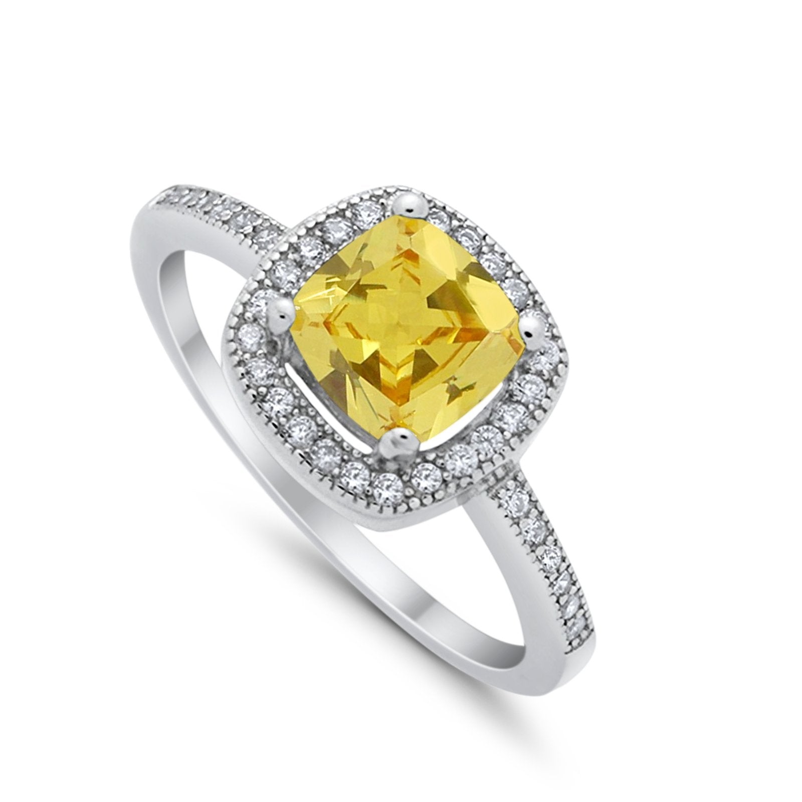 Halo Art Deco Design Ring Round Simulated Cubic Zirconia 925 Sterling Silver