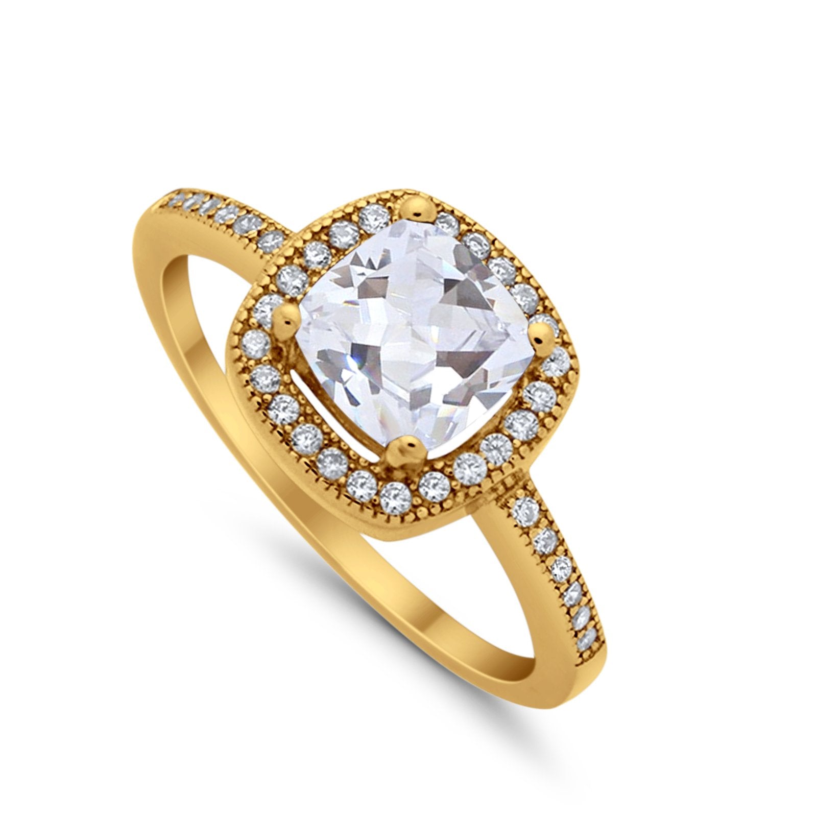 Halo Art Deco Design Ring Round Simulated Cubic Zirconia 925 Sterling Silver