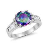 Engagement Round Baguette Stone Ring Simulated CZ 925 Sterling Silver