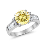 Engagement Round Baguette Stone Ring Simulated CZ 925 Sterling Silver