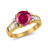 Engagement Round Baguette Stone Ring Simulated CZ 925 Sterling Silver