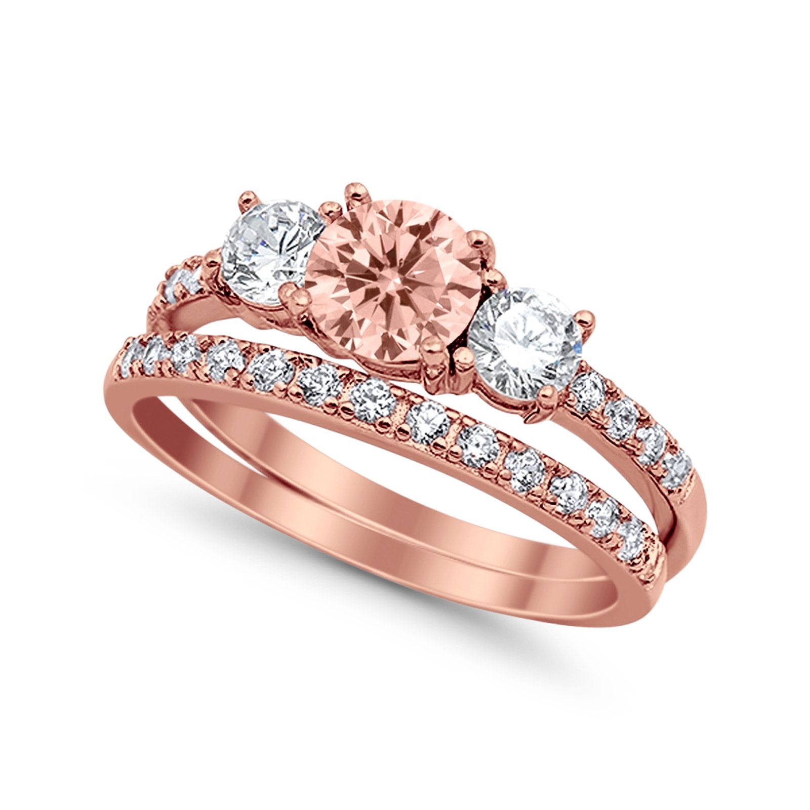 3-Stone Wedding Bridal Piece Ring Simulated Cubic Zirconia 925 Sterling Silver