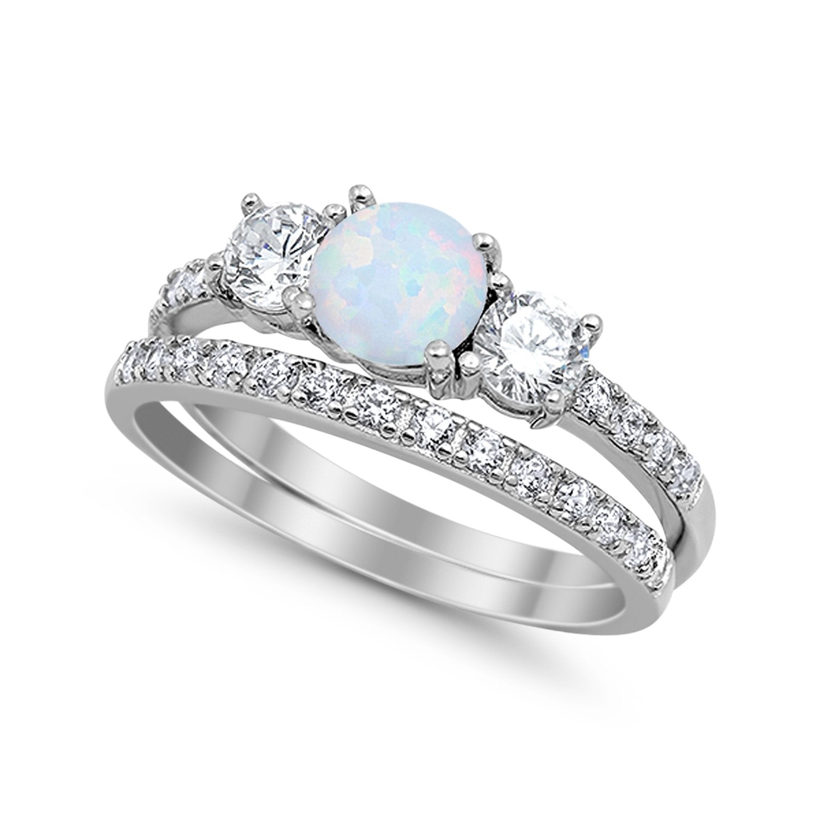 3-Stone Wedding Bridal Piece Ring Simulated Cubic Zirconia 925 Sterling Silver