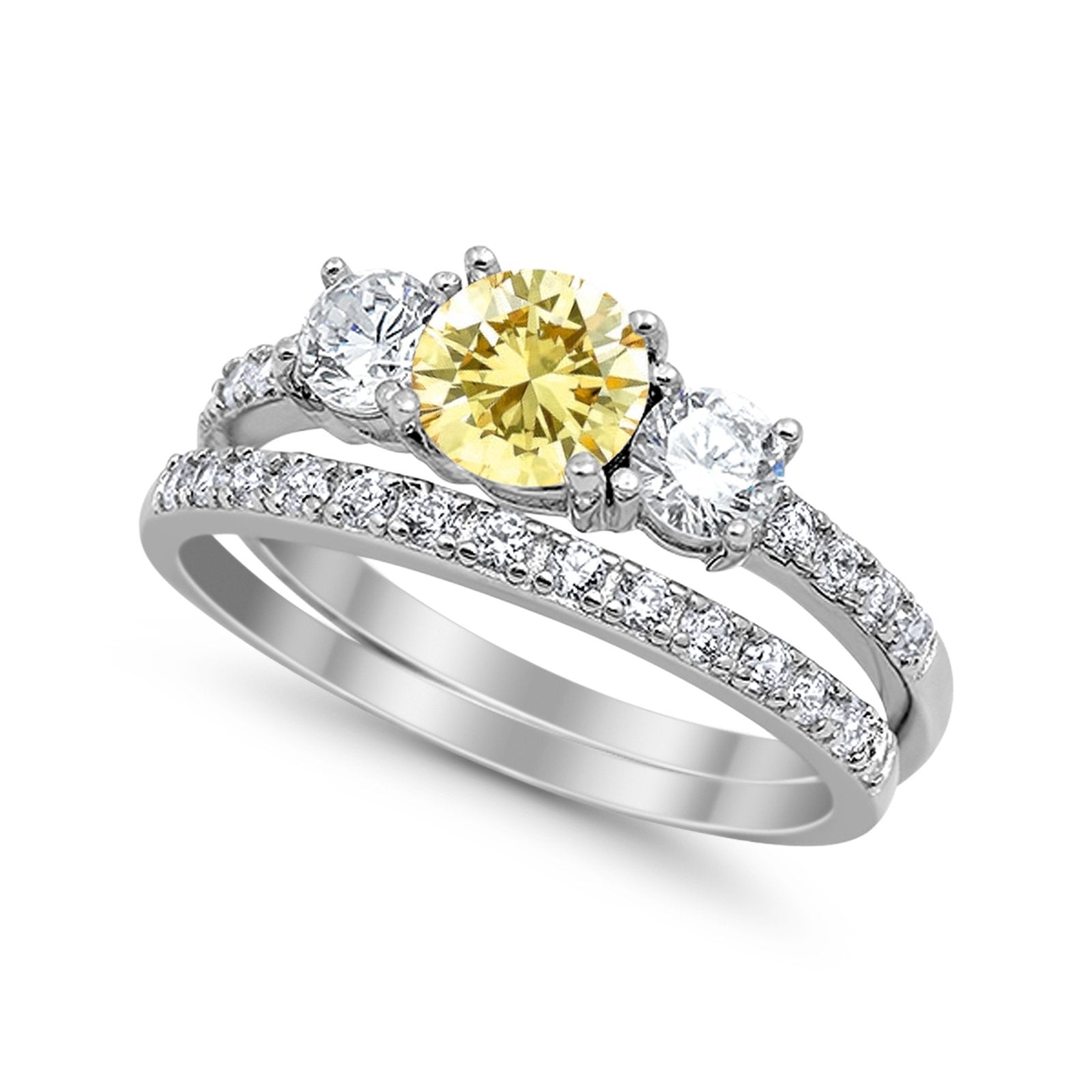 3-Stone Wedding Bridal Piece Ring Simulated Cubic Zirconia 925 Sterling Silver