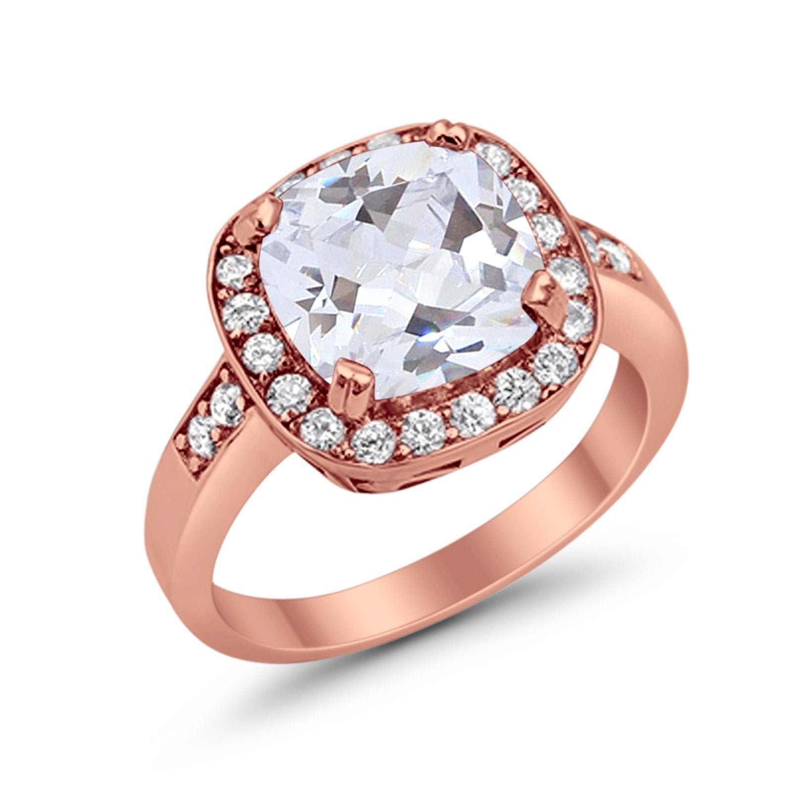 Halo Wedding Ring Cushion Cut Simulated CZ 925 Sterling Silver