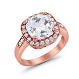 Halo Wedding Ring Cushion Cut Simulated CZ 925 Sterling Silver