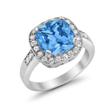 Halo Wedding Ring Cushion Cut Simulated CZ 925 Sterling Silver