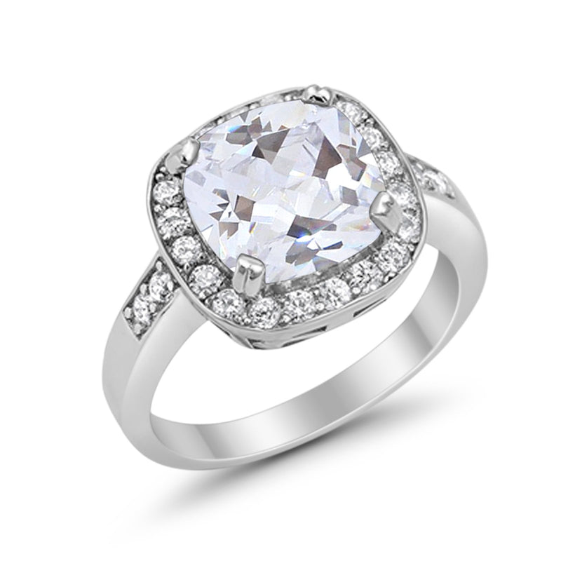 Halo Wedding Ring Cushion Cut Simulated CZ 925 Sterling Silver