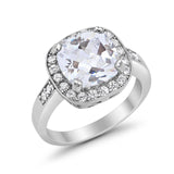 Halo Wedding Ring Cushion Cut Simulated CZ 925 Sterling Silver