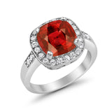 Halo Wedding Ring Cushion Cut Simulated CZ 925 Sterling Silver