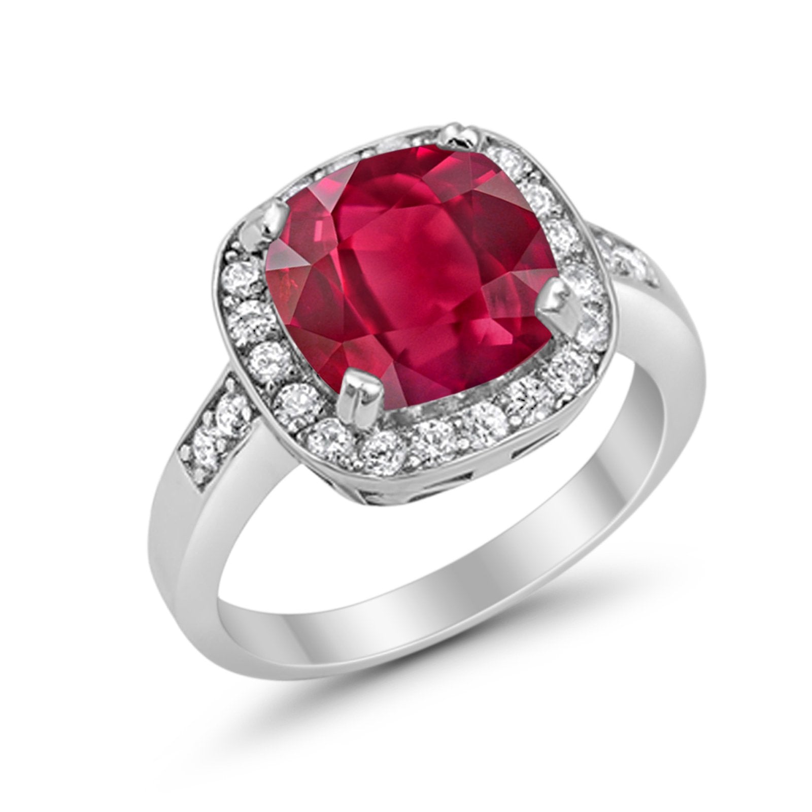 Halo Wedding Ring Cushion Cut Simulated CZ 925 Sterling Silver