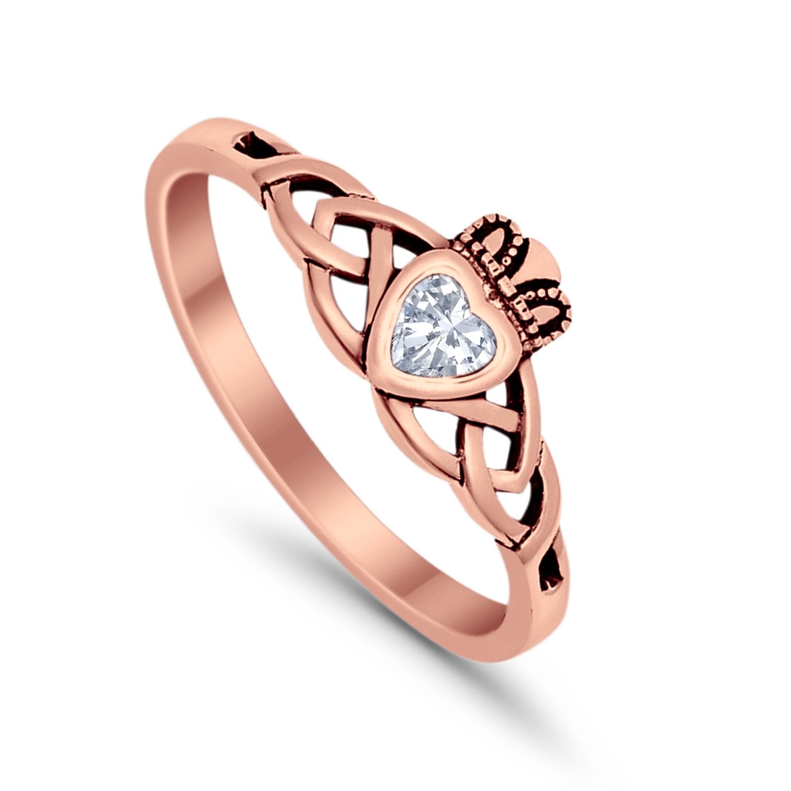 Celtic Knot Claddagh Ring Simulated Cubic Zirconia 925 Sterling Silver