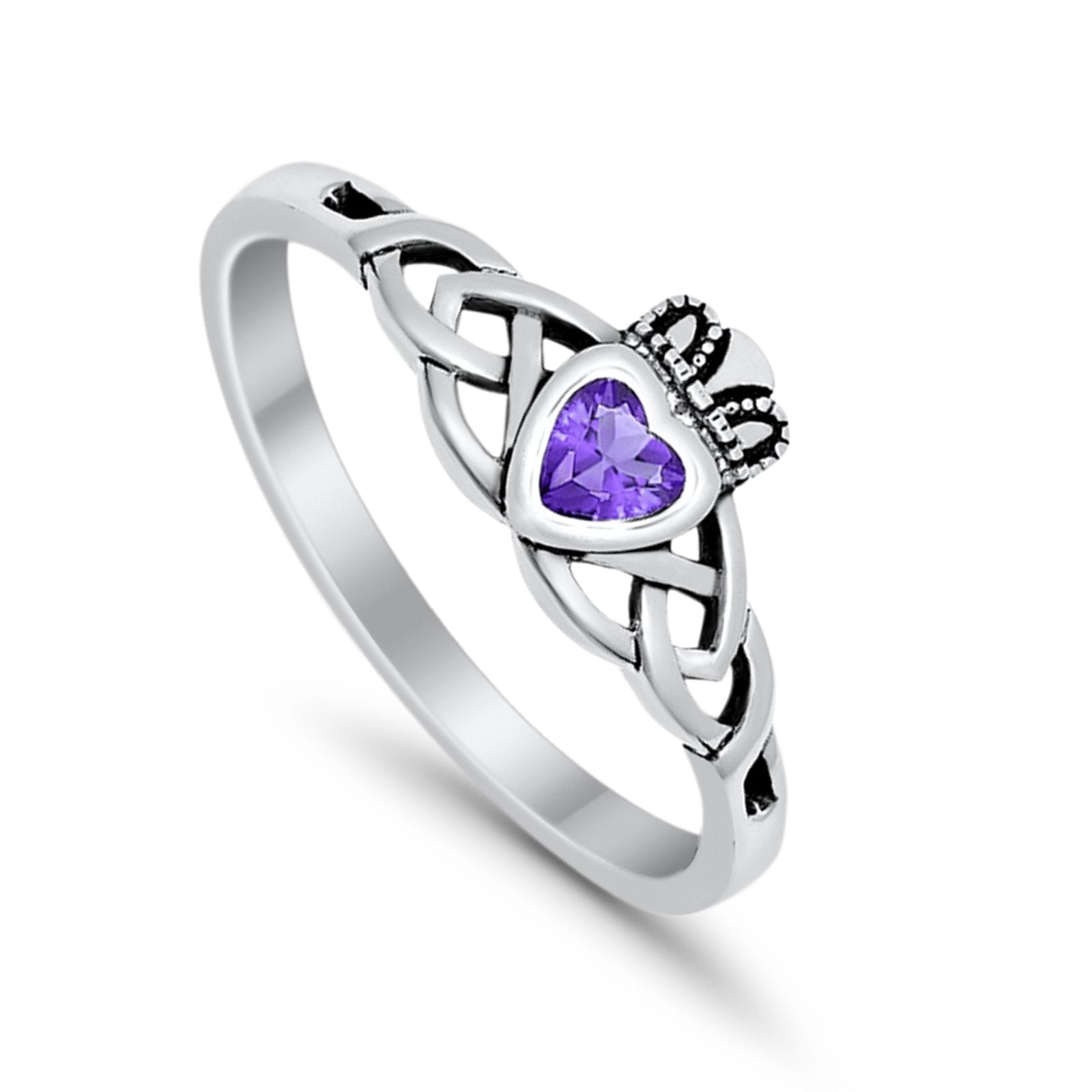 Celtic Knot Claddagh Ring Simulated Cubic Zirconia 925 Sterling Silver